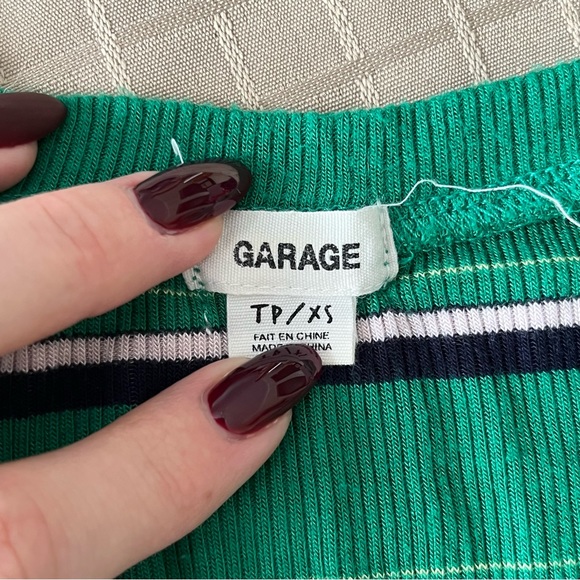 Garage Green Striped Lettuce Edge Baby Tee - Picture 3 of 4